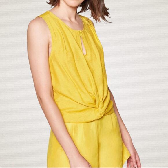 Joie Womens Chayenne Sleeveless Knotted Top Medium Sulphur Yellow Casual Basic - Picture 8 of 8